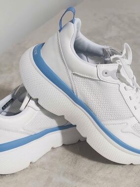 REVITALIGN White and Blue Platform Sneakers